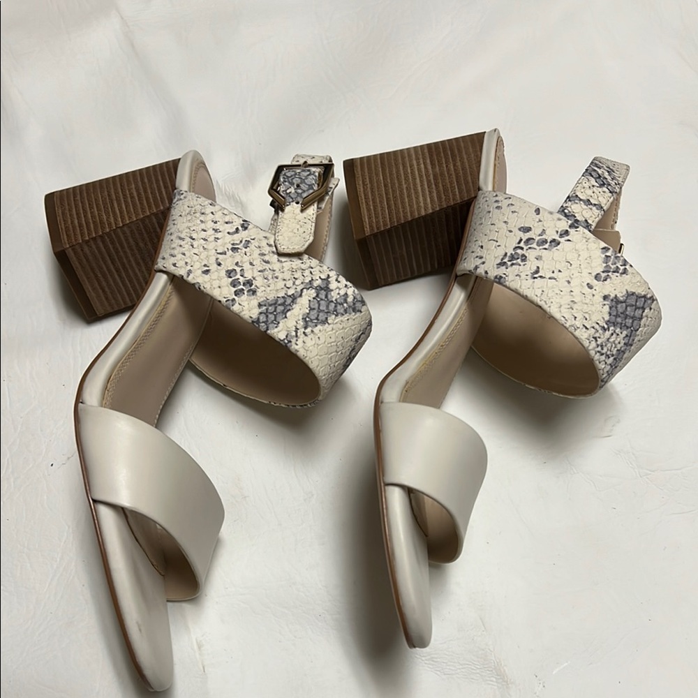 Cole Haan Cream and Gray Sandals with Chunky Heel and Adjustable Straps